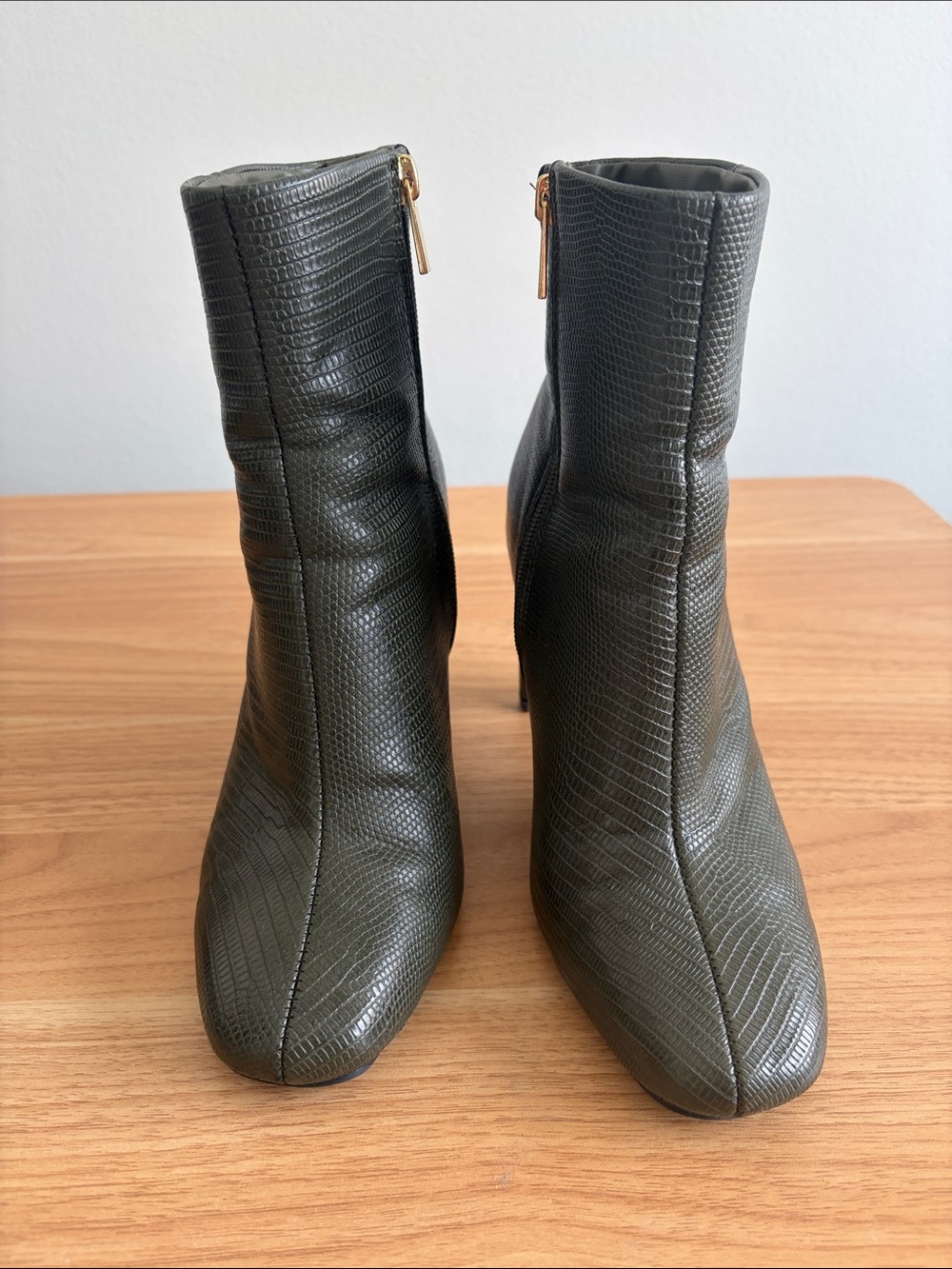Women's Olive Textured Ankle Booties with Side Zip